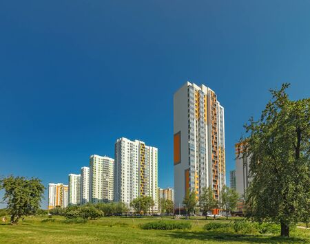 Residential Estate new district with skyscrapers and parks in summer sunny day bright litの写真素材