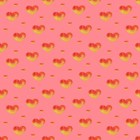Aquarelle hand made pattern with hearts for fabric print, paper card, textile. Valentines day,...