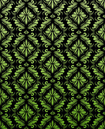 Vector decorative green seamless floral ornament on a black backroundのイラスト素材
