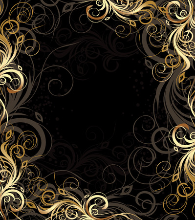 black and gold floral background with patternのイラスト素材