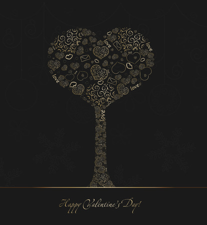 Valentines vector background with tree, hearts and snowflakesのイラスト素材