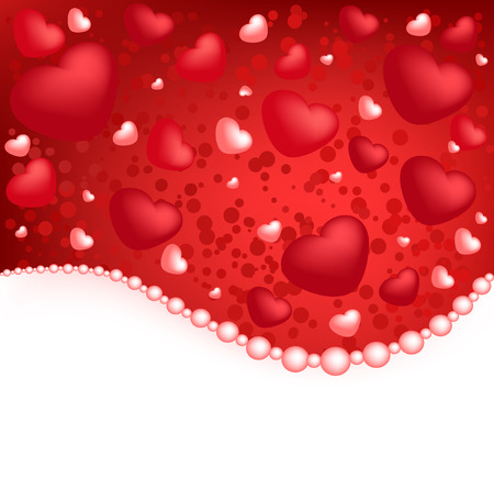 Valentines red, pink and white card with hearts and pearlsのイラスト素材