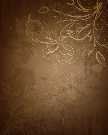 Floral grunge brown and gold backgroundの写真素材