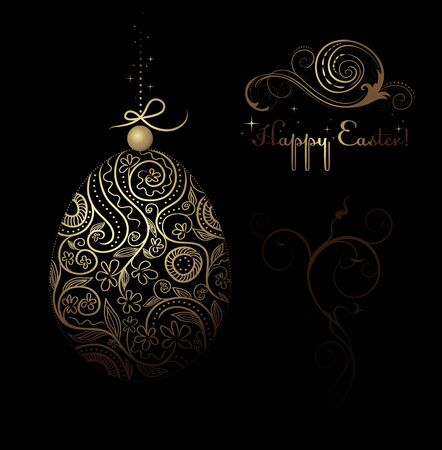 Easter vector decorative egg with floral ornate designのイラスト素材