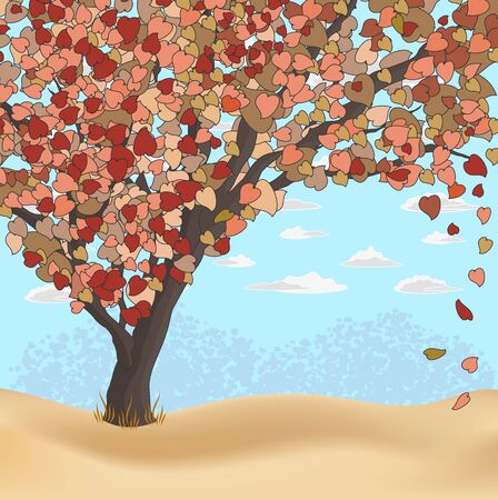 Nature Background with tree on the lawnのイラスト素材