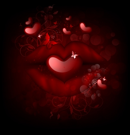 Valentine's Background With Heart On Lips And Butterfliesのイラスト素材