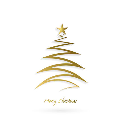 Christmas Design Tree With Star And Shadow On A White Backgroundのイラスト素材