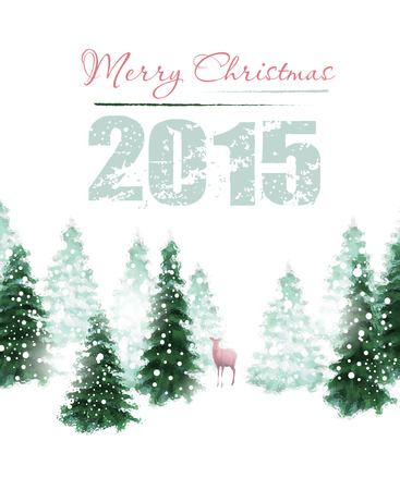 Christmas background with deer and winter treesのイラスト素材