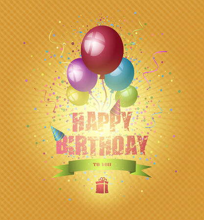 Happy Birthday Background With Balls, Gift And Title Inscriptionのイラスト素材