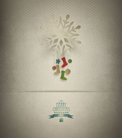 Christmas Background With Snowflake, Decorations And Title Inscriptionのイラスト素材