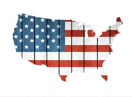 USA Map With Wooden Flag On A White Backgroundのイラスト素材