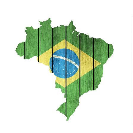 Brazilian Map With Wooden Flag On A White Backgroundのイラスト素材