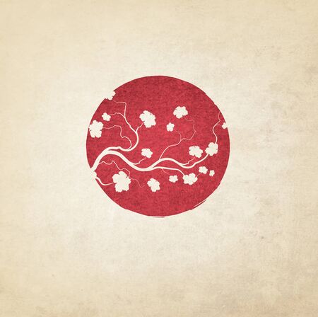 Grunge Japanese Background Witn Sun And Nationality Treeの写真素材