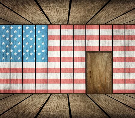 Wooden Room, Wall and Door In USA - US Immigration Backgroundの写真素材