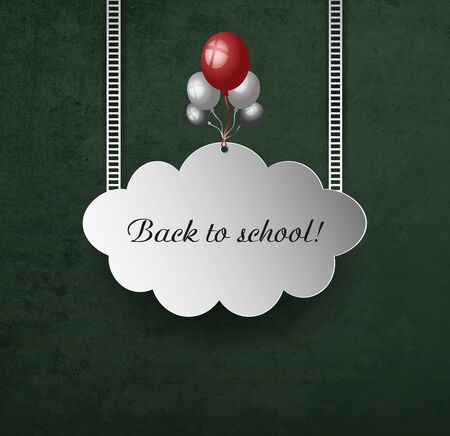 Background With School Blackboard, Cloud, Tairs, Holiday Balls And Textのイラスト素材