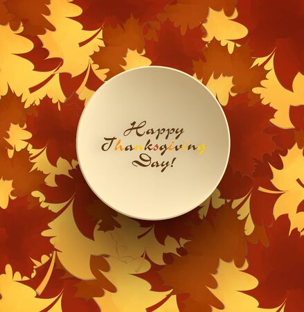 Thanksgiving Day Background With Maple Leafs, Plate And Title Inscriptionのイラスト素材