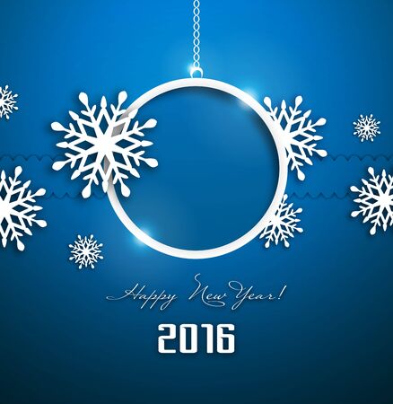 Happy 2016 Holidays Background With Ball, Snowflakes And Title Inscription With Shadowsのイラスト素材