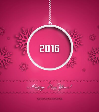 Happy 2016 Holidays Background With Ball, Snowflakes And Title Inscription With Shadowsのイラスト素材