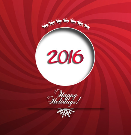 Happy 2016 Holidays Background With Ball, Deers, Snowflakes And Title Inscription With Shadowsの写真素材