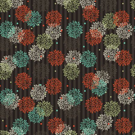 Abstract Striped Floral Orange Green Blue And Brown Patternのイラスト素材