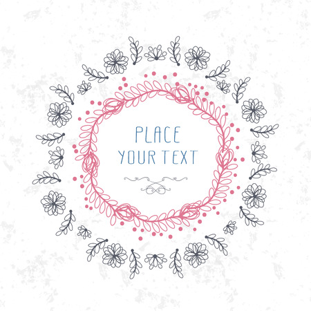 Abstract Cute Floral Design With Flowers, Leaves And Place For Textのイラスト素材