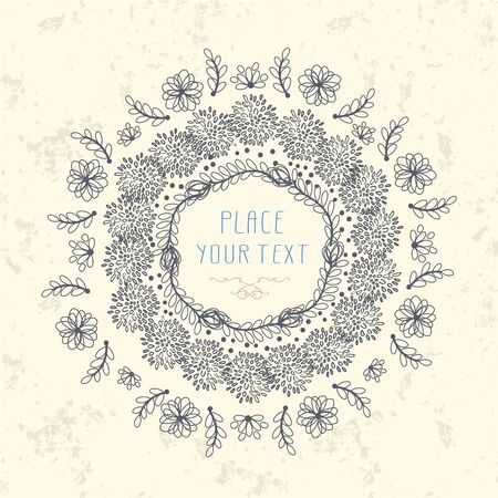 Abstract Cute Floral Design With Flowers, Leaves And Place For Textのイラスト素材