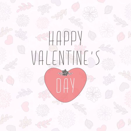 Valentine's Card With Seamless Cute Pattern With Hearts, Flowers And Leavesのイラスト素材