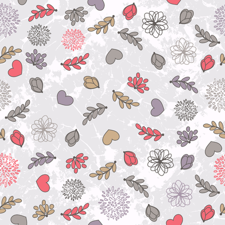 Seamless Valentine's Pattern With Hearts And Leavesのイラスト素材