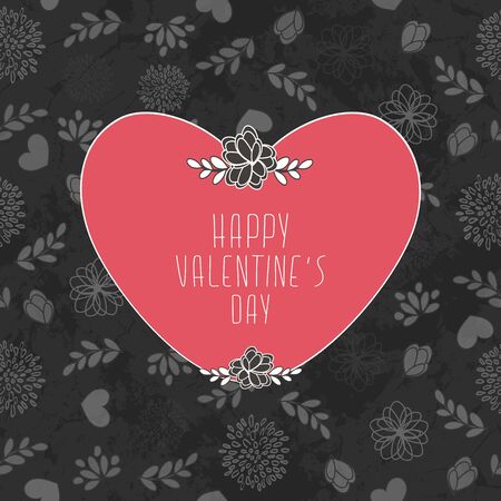 Valentine's Card With Seamless Pattern With Hearts, Flowers And Leavesのイラスト素材