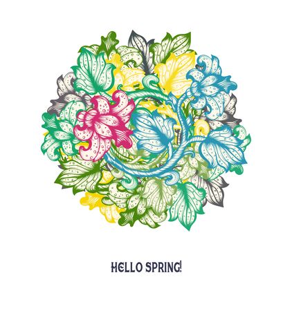 Hand Drawn Sketch Spring Vintage Floral Vector Design Wirh Flowers And Leavesのイラスト素材