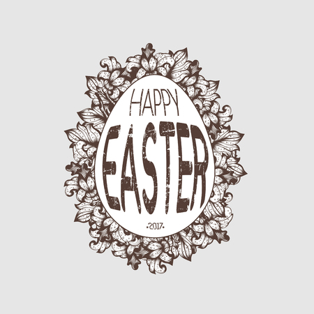 Hand Drawn Grunge Sketch Vintage Floral Vector Easter Eggのイラスト素材