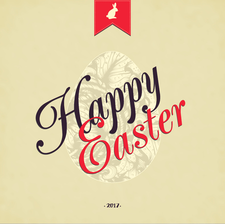 Easter Hand Drawn Egg With Text On Grunge Backgroundのイラスト素材