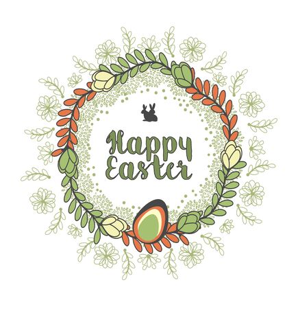 Abstract Holiday Easter Cute Card With Flowers, Eggs And Bunnyのイラスト素材