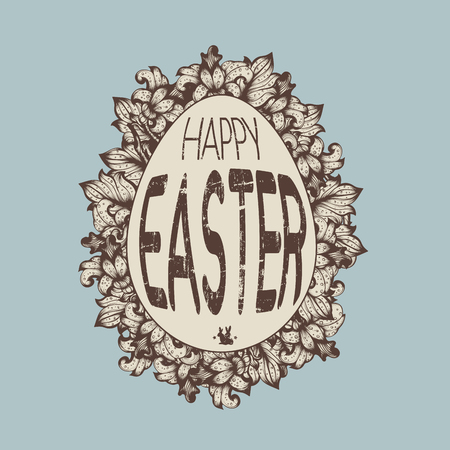 Hand Drawn Grunge Sketch Vintage Floral Vector Easter Eggのイラスト素材
