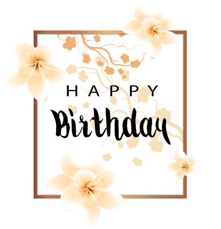 Abstract Design Happy Birthday Card With Flowers And Congratulationのイラスト素材