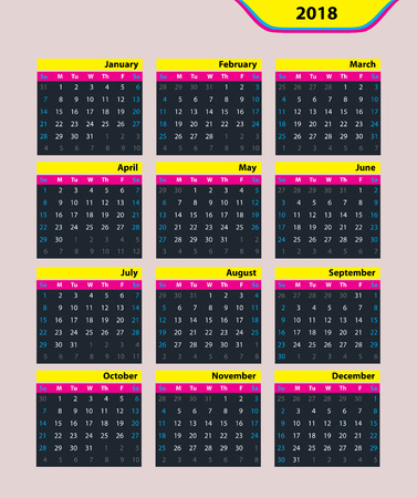 Classic vector calendar 2018 on a gray backgroundのイラスト素材