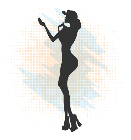 Glamorous lady in red dress and red shoes makes selfie on her phoneのイラスト素材