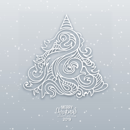 Abstract vector hand drawn christmas tree with shadowのイラスト素材