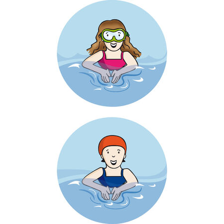 swimming girl with glasses and a swimmer with capのイラスト素材