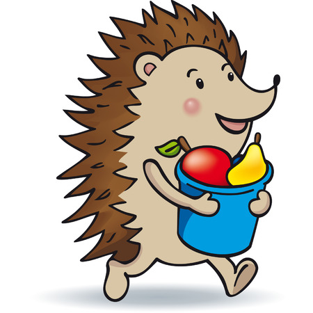 hedgehog is running and bears fruitsのイラスト素材