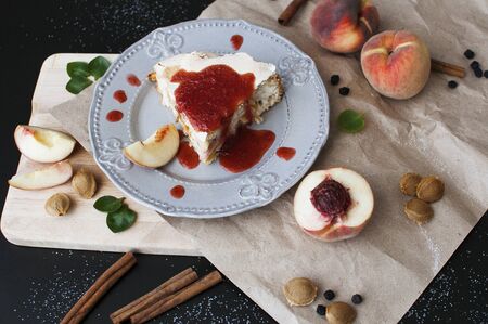 A cake with peachesの写真素材