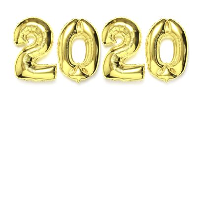 2020 inflatable gold numbers with shadow on white isolated background. New year winter decoration, holiday symbol, party item, element for design. Merry Christmas greeting card. Happy New Year.の写真素材