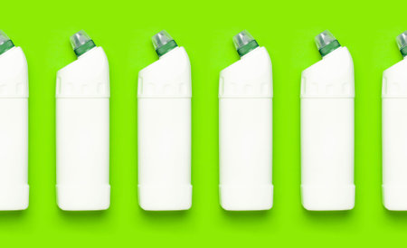 Seamless Pattern of White plastic bottle for liquid detergent cleaning agent bleach antibacterial...