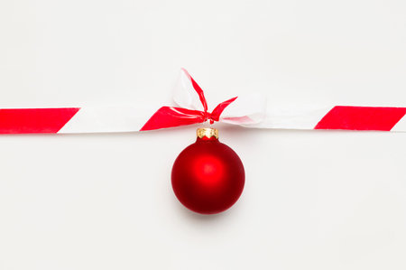 Concept for new year and christmas 2021 during the Coronavirus 2019-nCoV. Red ball and prohibiting...