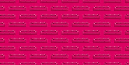 Creative Minimalistic pattern with flying sofa. Flying pink leather soft sofa on pink background....