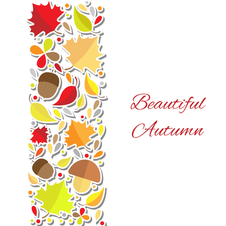 Design template for poster, postcard, card, invitation, brochure, booklet. Text Beautiful Autumn. Vector illustration on white background.のイラスト素材
