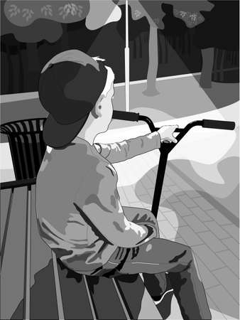 boy with scooter in the parkのイラスト素材