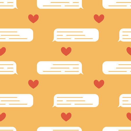 endless seamless pattern with message icons and red hearts flat vector illustration