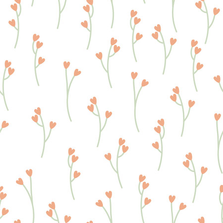 endless seamless pattern with little cute heart shaped flowers flat vector illustration for wrapping paper, background, inner coverのイラスト素材