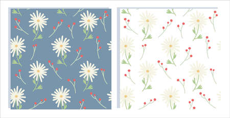 delicate floral pattern seamless endless with flowers daisies and berries flat vector illustration can be used for lining, inner packaging, wrapping paperのイラスト素材